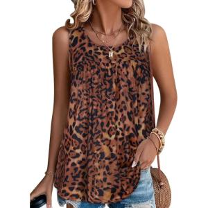 imageCHICGAL Womens Summer Tank Tops Sleeveless T Shirt Casual Loose Fit Tunic BlousesBrown Leopard