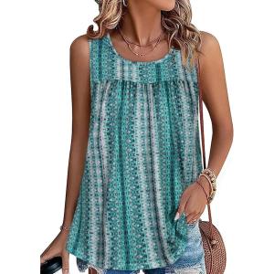 imageCHICGAL Womens Summer Tank Tops Sleeveless T Shirt Casual Loose Fit Tunic BlousesCyan Vertical Stripe