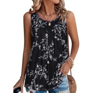 imageCHICGAL Womens Summer Tank Tops Sleeveless T Shirt Casual Loose Fit Tunic BlousesFloral Black White