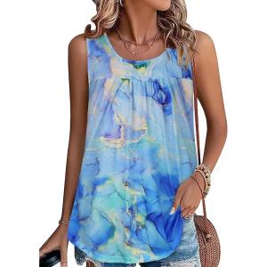 imageCHICGAL Womens Summer Tank Tops Sleeveless T Shirt Casual Loose Fit Tunic BlousesFloral Blue Smudge