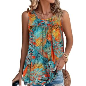 imageCHICGAL Womens Summer Tank Tops Sleeveless T Shirt Casual Loose Fit Tunic BlousesFloral Boho Print