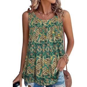 imageCHICGAL Womens Summer Tank Tops Sleeveless T Shirt Casual Loose Fit Tunic BlousesGreen Paisley