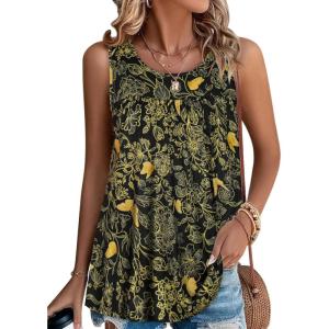 imageCHICGAL Womens Summer Tank Tops Sleeveless T Shirt Casual Loose Fit Tunic BlousesLeaves With Butterflies