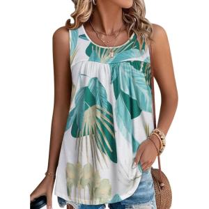 imageCHICGAL Womens Summer Tank Tops Sleeveless T Shirt Casual Loose Fit Tunic BlousesLight Blue Leaves