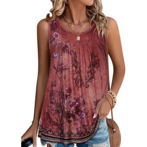 imageCHICGAL Womens Summer Tank Tops Sleeveless T Shirt Casual Loose Fit Tunic BlousesRed Garden