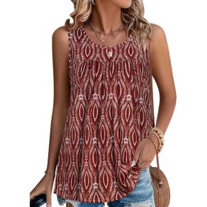 imageCHICGAL Womens Summer Tank Tops Sleeveless T Shirt Casual Loose Fit Tunic BlousesRed Semicircle Pattern
