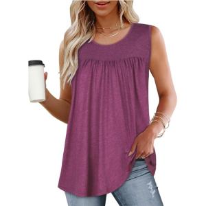 imageCHICGAL Womens Summer Tank Tops Sleeveless T Shirt Casual Loose Fit Tunic BlousesSolid Burgundy