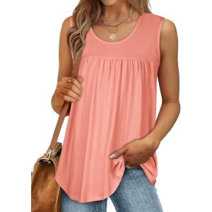 imageCHICGAL Womens Summer Tank Tops Sleeveless T Shirt Casual Loose Fit Tunic BlousesSolid Coral