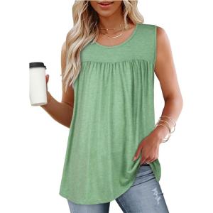 imageCHICGAL Womens Summer Tank Tops Sleeveless T Shirt Casual Loose Fit Tunic BlousesSolid Green