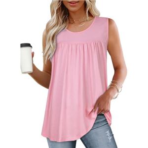 imageCHICGAL Womens Summer Tank Tops Sleeveless T Shirt Casual Loose Fit Tunic BlousesSolid Pink
