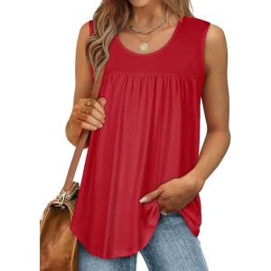 imageCHICGAL Womens Summer Tank Tops Sleeveless T Shirt Casual Loose Fit Tunic BlousesSolid Red