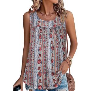 imageCHICGAL Womens Summer Tank Tops Sleeveless T Shirt Casual Loose Fit Tunic BlousesStripe and Red Flower