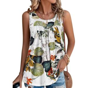imageCHICGAL Womens Summer Tank Tops Sleeveless T Shirt Casual Loose Fit Tunic BlousesTropical Plant Boho