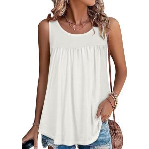 imageCHICGAL Womens Summer Tank Tops Sleeveless T Shirt Casual Loose Fit Tunic BlousesWwhite