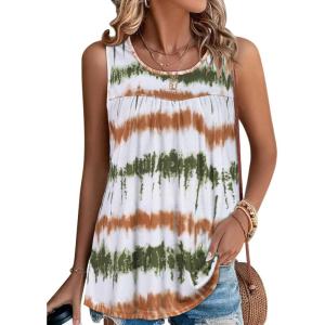 imageCHICGAL Womens Summer Tank Tops Sleeveless T Shirt Casual Loose Fit Tunic BlousesYellow Green Line