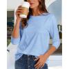 imageCHICGAL Women 34 Sleeve Shirts Casual Round Neck Tops Basic Tees Cute TShirts BlousesB Blue