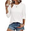 imageCHICGAL Women 34 Sleeve Shirts Casual Round Neck Tops Basic Tees Cute TShirts BlousesA White