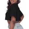 imageCrop Tops for Women Casual Short Sleeve T Shirts Summer Basic Top Crew Neck Oversized Cropped TeesBlack
