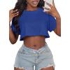 imageCrop Tops for Women Casual Short Sleeve T Shirts Summer Basic Top Crew Neck Oversized Cropped TeesBlue