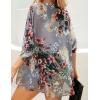 imageWomens Floral Print Puff Sleeve Kimono Cardigan Loose Cover Up Casual Blouse TopsAa Dark Grey