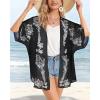 imageWomens Floral Print Puff Sleeve Kimono Cardigan Loose Cover Up Casual Blouse TopsBlack
