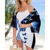 imageWomens Floral Print Puff Sleeve Kimono Cardigan Loose Cover Up Casual Blouse TopsBlack Blue Butterfly