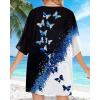 imageWomens Floral Print Puff Sleeve Kimono Cardigan Loose Cover Up Casual Blouse TopsBlack Blue Butterfly