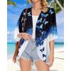 imageWomens Floral Print Puff Sleeve Kimono Cardigan Loose Cover Up Casual Blouse TopsBlack Blue Butterfly
