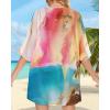 imageWomens Floral Print Puff Sleeve Kimono Cardigan Loose Cover Up Casual Blouse TopsColorful Gilt