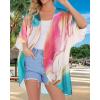 imageWomens Floral Print Puff Sleeve Kimono Cardigan Loose Cover Up Casual Blouse TopsColorful Gilt
