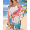 imageWomens Floral Print Puff Sleeve Kimono Cardigan Loose Cover Up Casual Blouse TopsColorful Gilt