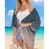 imageWomens Floral Print Puff Sleeve Kimono Cardigan Loose Cover Up Casual Blouse TopsGrey Coral