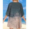 imageWomens Floral Print Puff Sleeve Kimono Cardigan Loose Cover Up Casual Blouse TopsGrey Coral