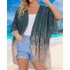 imageWomens Floral Print Puff Sleeve Kimono Cardigan Loose Cover Up Casual Blouse TopsGrey Coral