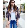 imageWomens Floral Print Puff Sleeve Kimono Cardigan Loose Cover Up Casual Blouse TopsNavy Blove