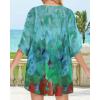 imageWomens Floral Print Puff Sleeve Kimono Cardigan Loose Cover Up Casual Blouse TopsTeal Blue Print