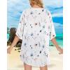 imageWomens Floral Print Puff Sleeve Kimono Cardigan Loose Cover Up Casual Blouse TopsWhite Blue Flower