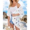 imageWomens Floral Print Puff Sleeve Kimono Cardigan Loose Cover Up Casual Blouse TopsWhite Blue Flower
