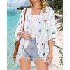 imageWomens Floral Print Puff Sleeve Kimono Cardigan Loose Cover Up Casual Blouse TopsWhite Blue Flower