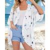 imageWomens Floral Print Puff Sleeve Kimono Cardigan Loose Cover Up Casual Blouse TopsWhite Blue Flower