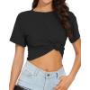 imageWomens Summer Crop Tops Short Sleeve Round Neck TShirts Loose Fit Casual BlouseAblack