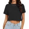 imageWomens Summer Crop Tops Short Sleeve Round Neck TShirts Loose Fit Casual BlouseAblack