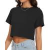 imageWomens Summer Crop Tops Short Sleeve Round Neck TShirts Loose Fit Casual BlouseAblack