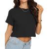 imageWomens Summer Crop Tops Short Sleeve Round Neck TShirts Loose Fit Casual BlouseAblack