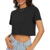 imageWomens Summer Crop Tops Short Sleeve Round Neck TShirts Loose Fit Casual BlouseAblack