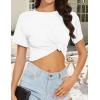 imageWomens Summer Crop Tops Short Sleeve Round Neck TShirts Loose Fit Casual BlouseAwhite