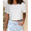 imageWomens Summer Crop Tops Short Sleeve Round Neck TShirts Loose Fit Casual BlouseAwhite