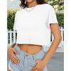 imageWomens Summer Crop Tops Short Sleeve Round Neck TShirts Loose Fit Casual BlouseAwhite