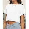 imageWomens Summer Crop Tops Short Sleeve Round Neck TShirts Loose Fit Casual BlouseAwhite