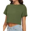imageWomens Summer Crop Tops Short Sleeve Round Neck TShirts Loose Fit Casual BlouseB Army Green